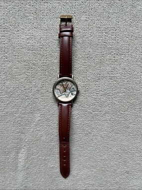 Women’s Brown Leather Strap World Map Watch